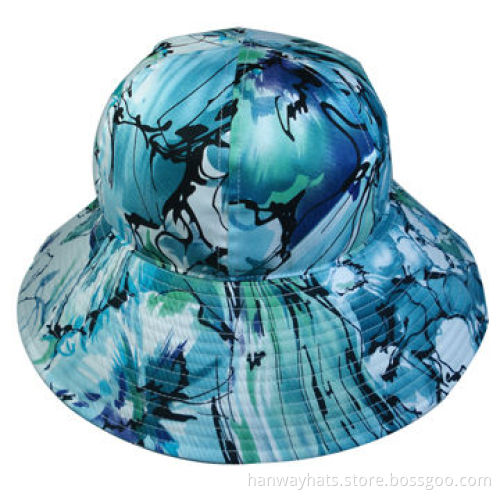 Flower Print Cotton Fabric Fashionable Bucket Hat with Band Trim